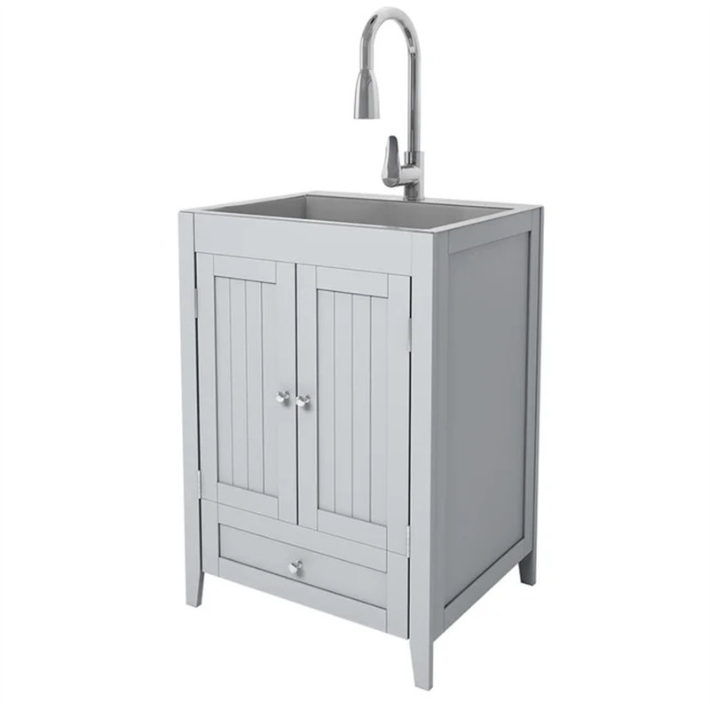 24 In. Laundry Cabinet Utility Sink Vanity, Stainless Steel Sink, Faucet And Cabinet Combo