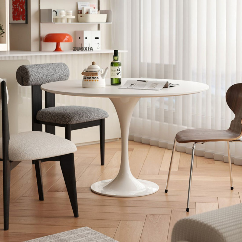 Modern and simple white round table, 28.94”H x 39.37”L x 39.37”W