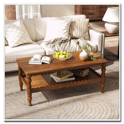 Rectangle Solid Wood Coffee Table with Storage Shelf