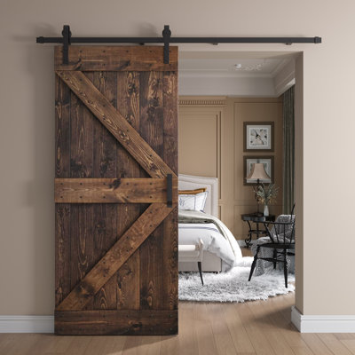 Paneled Wood and Metal K Series DIY Knotty Barn Door with Installation Hardware Kit