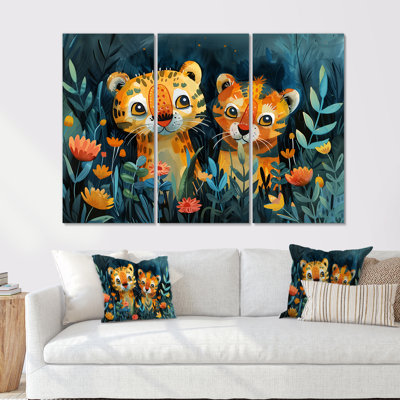 «Nursery Orange Green Summer Tiger Meadows II», ensemble d'impression d'art animalier tigre