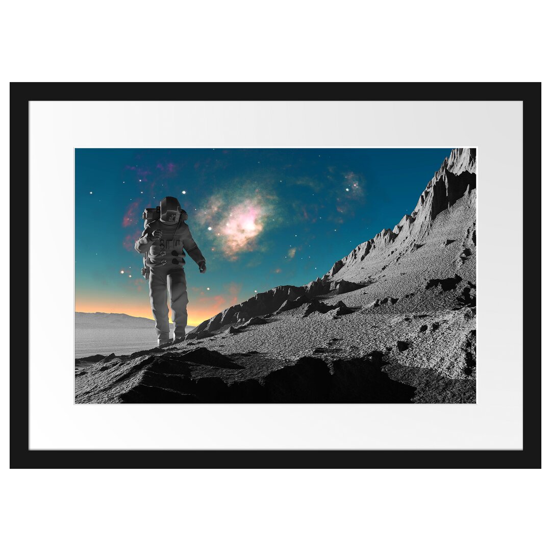 Gerahmtes Poster Astronaut Läuft auf dem Mond