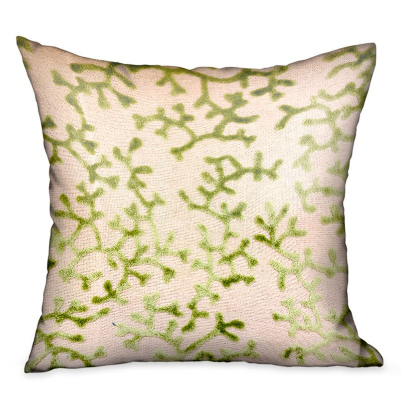 Jaune corail, crème de luxe Coussin décoratif, 22 po x 22 po, Crème/Vert
