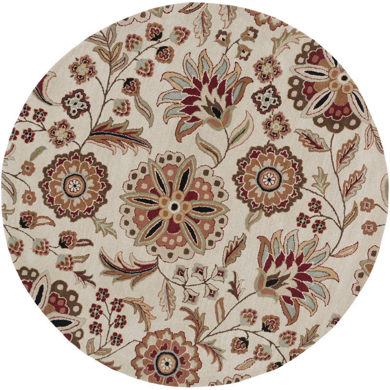 Elsberry Hand Tufted Wool Floral Indoor Rug, Round 9'9"