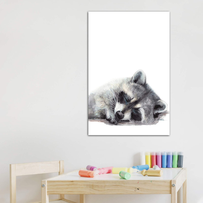 «Woodland Sleeping Raccoon» par Watercolor Luv - reproduction d'art, H 48 po x l 32 po x P 1,5 po, Toile tendue, Pas de tapis