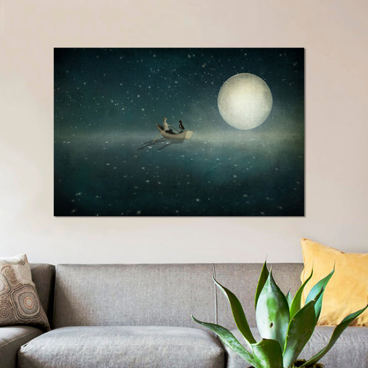 «Moonlight», reproduction d'impression sur toile, H 12 po x l 18 po x P 1,5 po, Pas de tapis, Toile tendue