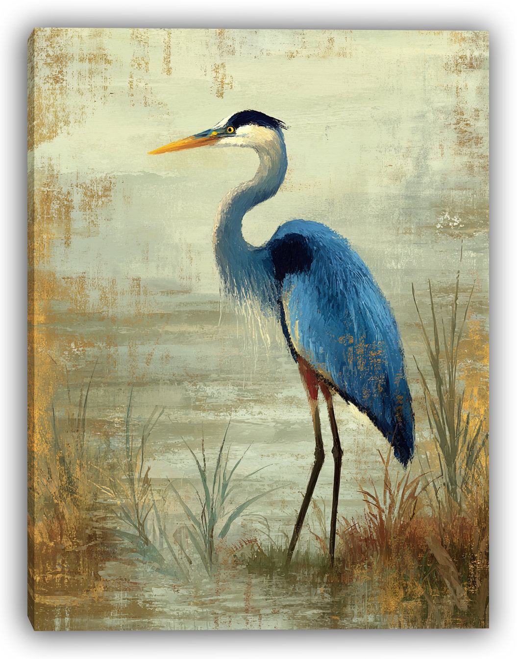 Highland Dunes Misty Waters Heron - Wrapped Canvas Wall Art | Wayfair
