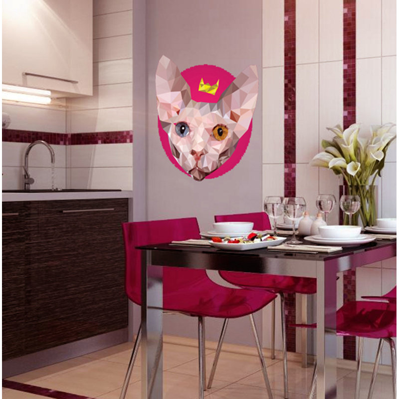 Décalcomanie murale polygonal Sphinx chat, H 33 po x l 33 po