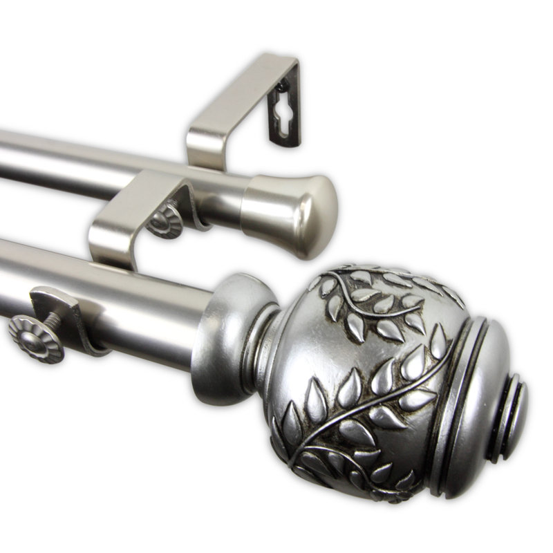 Tringle à rideaux double réglable 1 po Haings, 66 po à 120 po, Nickel satiné