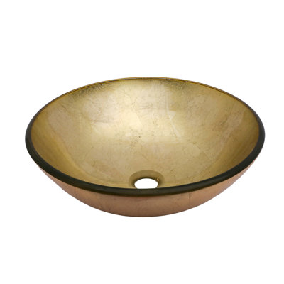 Bathroom Artistic Tempered Glass Vessel Bathroom Sink With Black Faucet And Pop-Up Drain