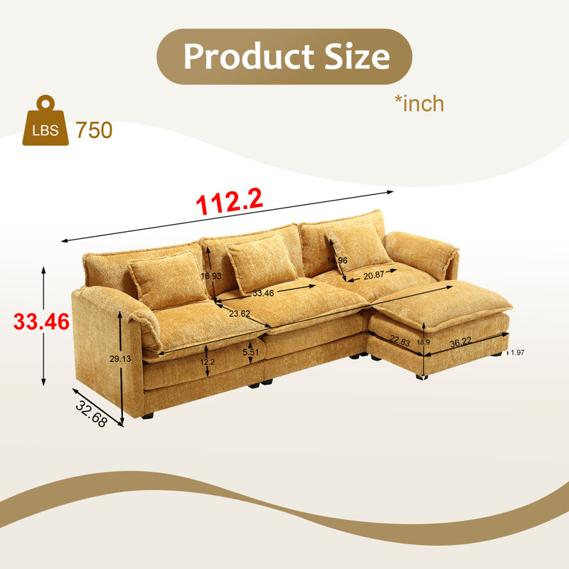 Eugenijus 112.2"W Modular Boucle Sectional, Yellow Boucle