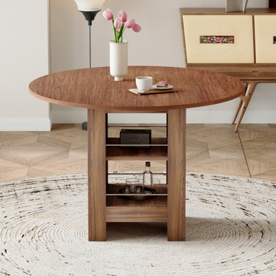 Table de salle à manger ronde de 42 pouces en bois aggloméré noyer: 30 pouces de haut, avec des tablettes de rangement à double couche, une structure stable et des tapis antidérapants, parfaite pour les cuisines américaines, les salles à manger et les appartements.