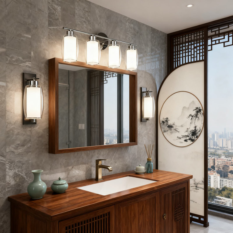 Luminaire de salle de bain 4 lumières 4 lumières, éclairage moderne de haut en bas avec verre transparent et givré pour miroir, finition chromée, 25,2 pouces, excluant les ampoules