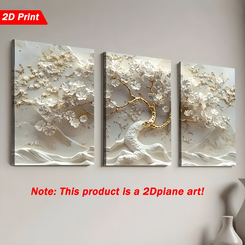 Impression sur toile 3 pièces Bonsai Magnolia White, 18 x 12 pouces 3 pièces