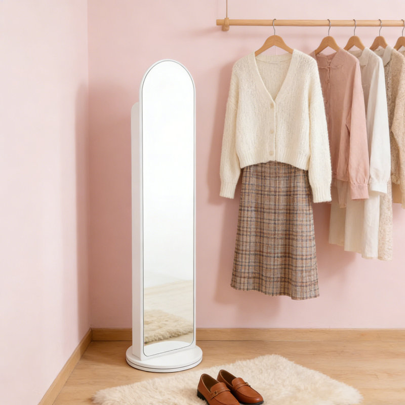 Arch Floor Mirror with Shelves, White