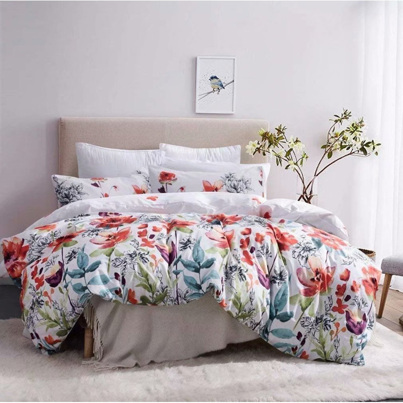 Ensemble de housse de couette en microfibre 3 pièces , Blanc, Housse de couette simple + 1 taie d'oreiller