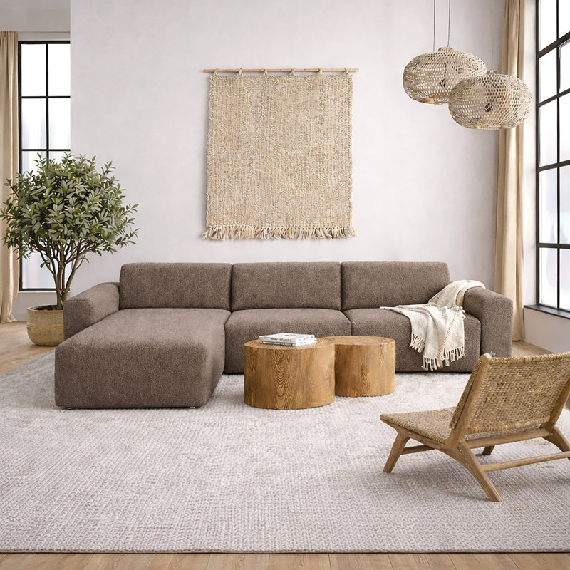 2 Seater Sofa & Chaise, Beige, Left Hand Facing
