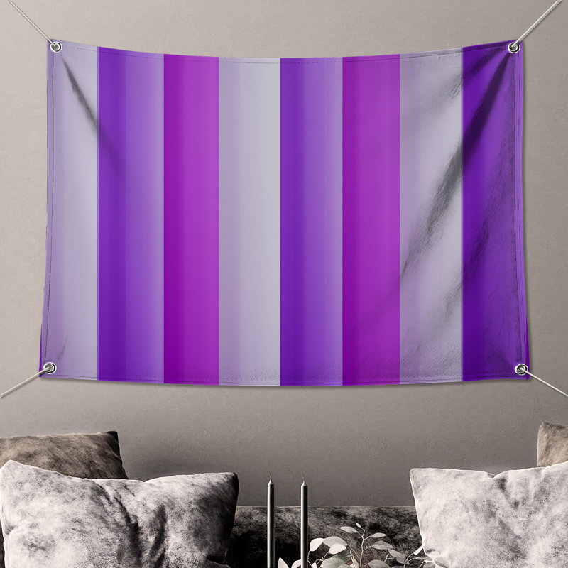 Tapisserie murale à rayures verticales mauve - Décoration murale à rayures, H 68 po x l 80 po avec 4 œillets