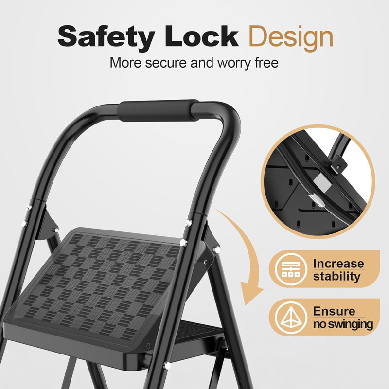 2 Step Ladder, 2 Step Stool For Adults,2 Step Ladder Folding Step Stool With Cushioned Handle Step Ladder With Wide Anti-Slip Pedal Ergonomic Design