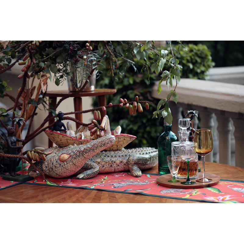 Ardmore 'Monkey Paradise' Cotton Runner, Chalk, 94" x 16"