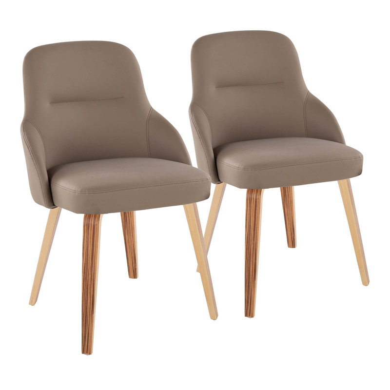 Chaises de salle à manger contemporaines avec revêtement en similicuir et pieds en bois cintré - ensemble de 2, Brown