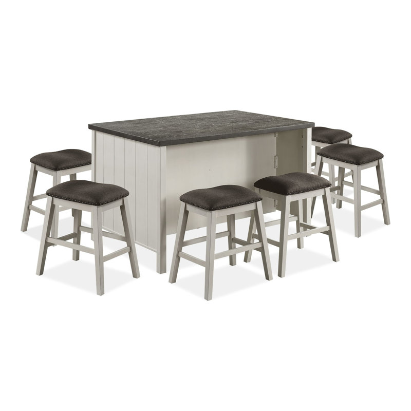 Ensemble de salle à manger 7 pièces à hauteur de comptoir blanc cassé et gris Transition, 7 pièces : table, 6 chaises, Gris