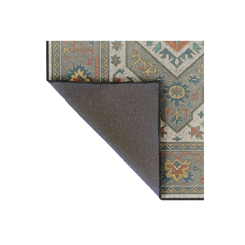 Tapis bleu tissé lavable rétro Mosso, 3'3" x 4'11"