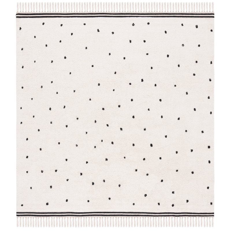 Huling Handwoven Area Rug In Ivory/Black, Square 8'