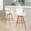 Tabouret de bar 29 po à hauteur fixe avec pivot en bambou noyer et tissu crème avec repose-pieds rond en métal noir-130031780