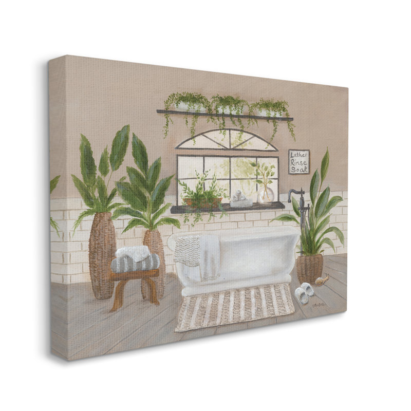 " Lather Rinse Soak Bathroom Greenery " Graphic Art Print, 24" H x 30" W x 1.5" D, Wrapped Canvas