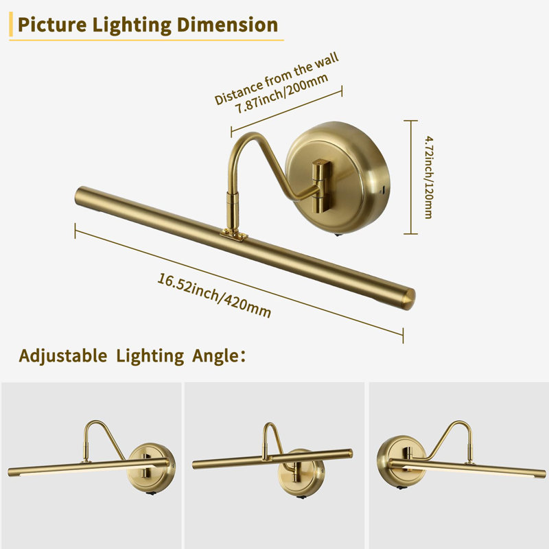 16.5" Gold Brass Battery-Operated Dimmable Wall Light with Swing Arm