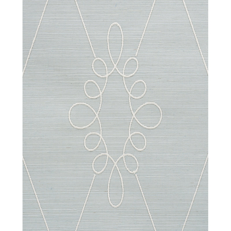 Papier peint en sisal brodé Sylvie, Bleu eau