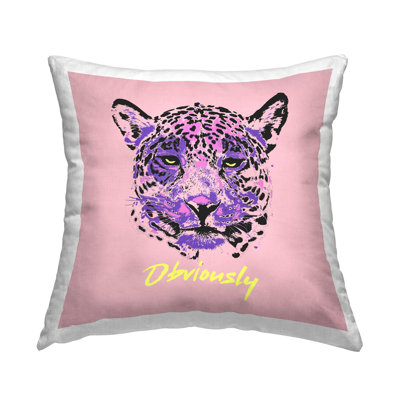 Coussin décoratif à imprimé de visage de léopard Evidement mauve par House of Lulu
