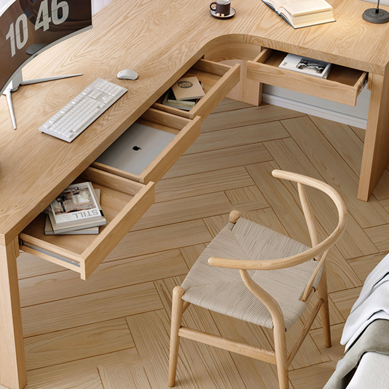Solid Wood L-shaped Desk with Drawers, 29.53" H x 78.74" W x 47.24" D