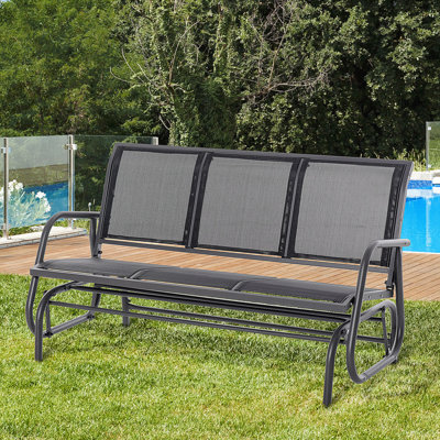 Banc de balancelle pour 3 personnes, balancelle avec 3 sièges, tissu en filet respirant, structure en métal, noir