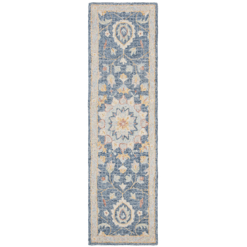 Tapis floral en laine touffeté à la main Luitpold, Tapis de couloir 2 pi 3 po x 8 pi