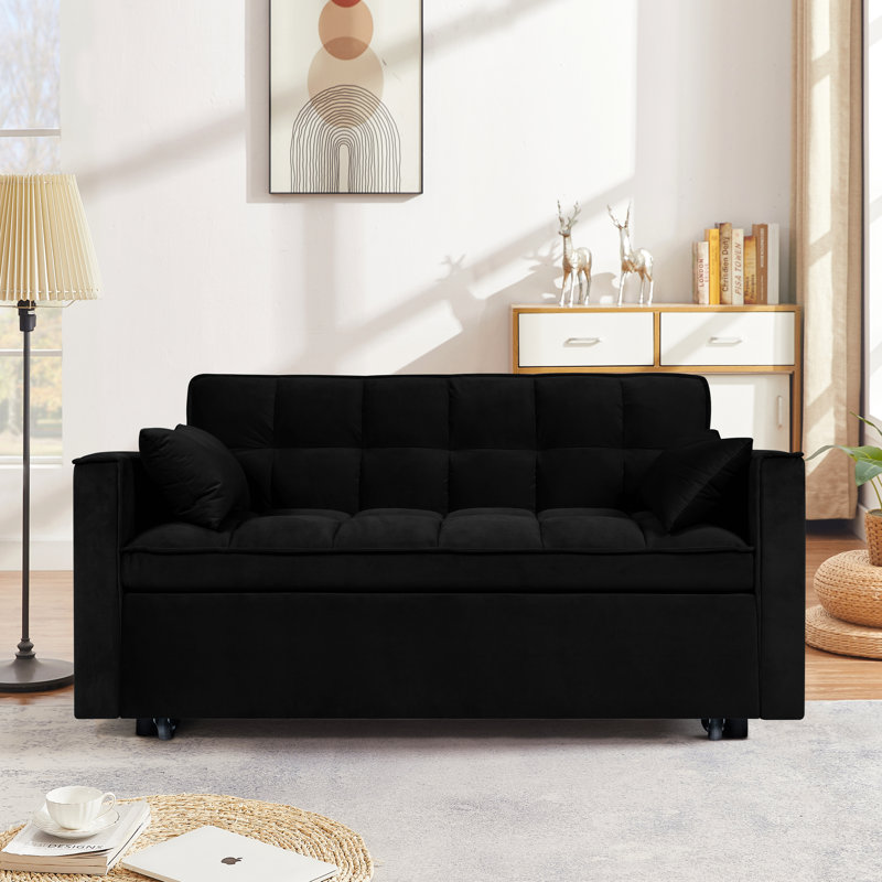 Canapé-lit convertible 3-en-1 53 po Modern Velvet, Coton, Noir