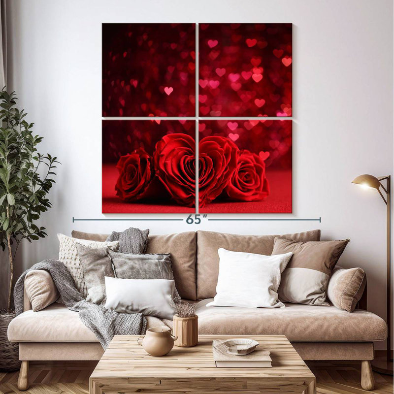 Roses et cœurs rouges Lelend, H 50 po x l 50 po