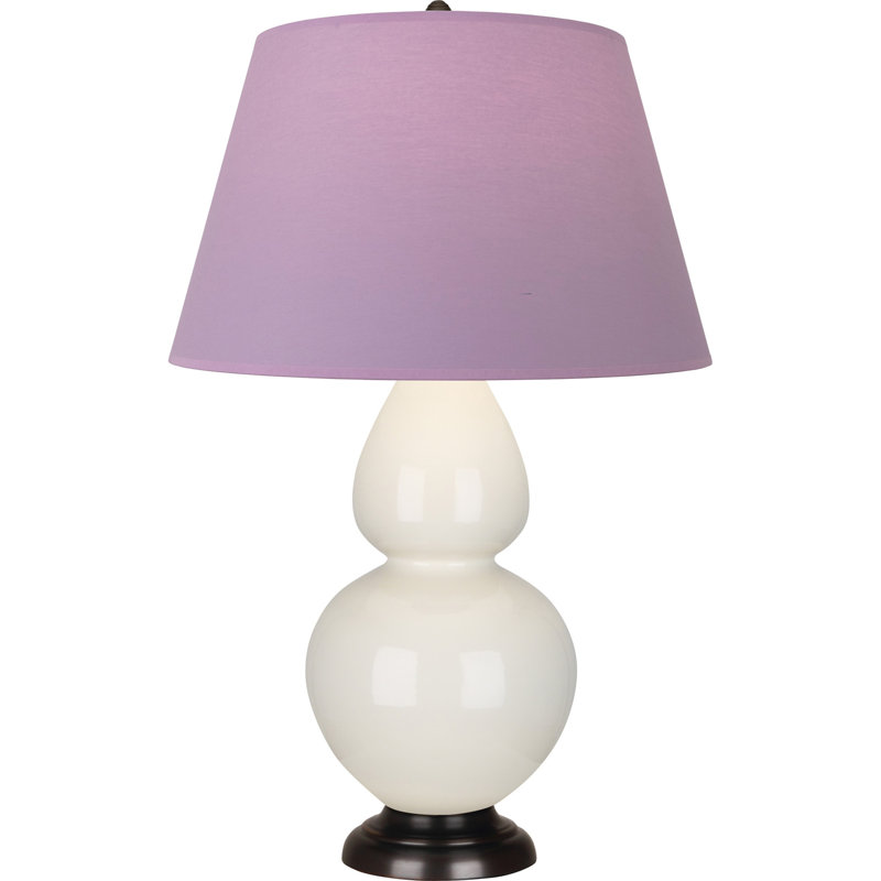 Lampe de table double gourde en céramique, Lavande / prune, Os verni / bronze, Bronze