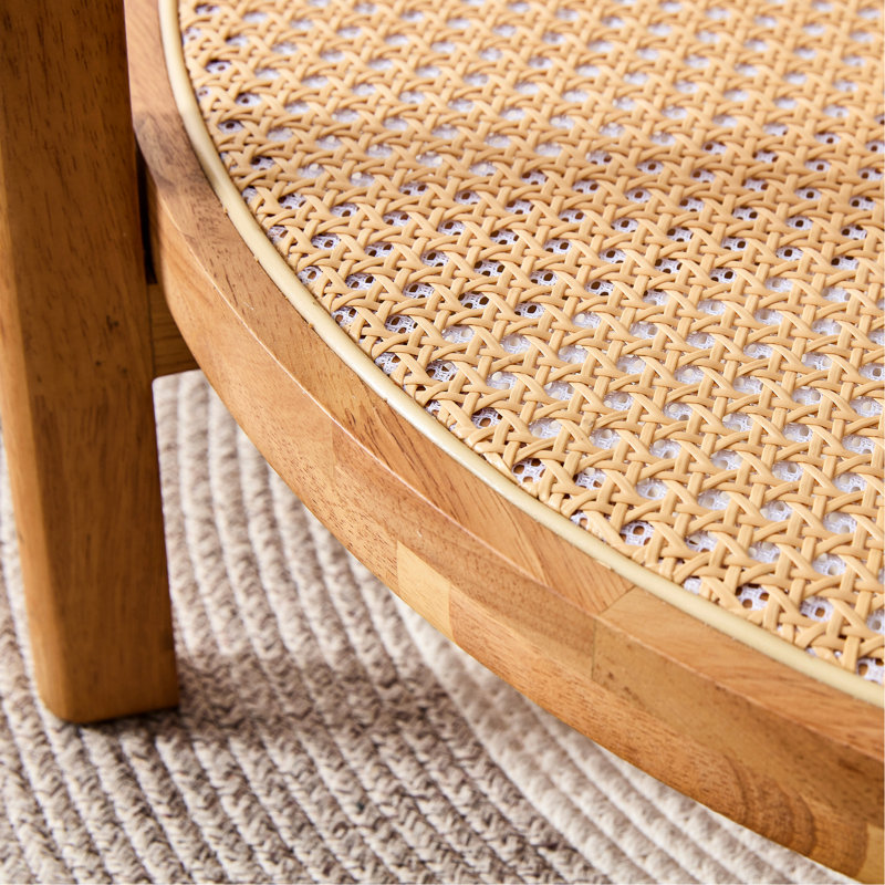 Élégante table à thé en bois naturel avec élément tissé et surface transparente de salon moderne faite de décoration solide