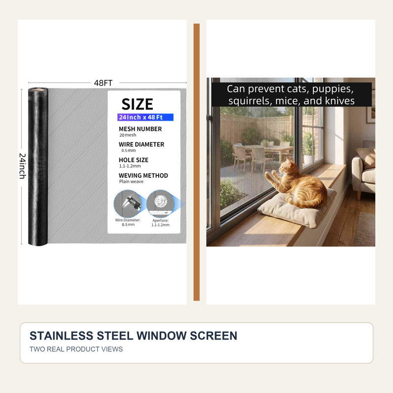 24 in. x 48 ft. 304 Stainless Steel Window Screen Roll