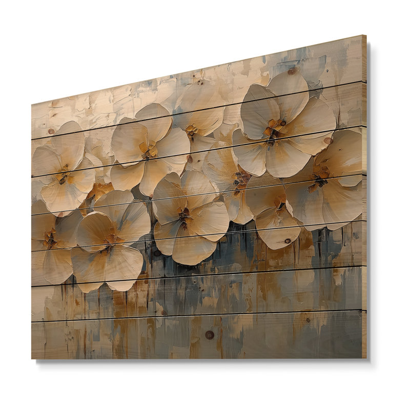 Fleurs violettes «Dreaming In Fields II» - art mural en bois Violettes - sur bois de pin naturel