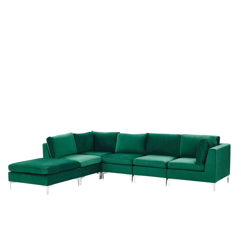 Donita 5 Seater Velvet Corner Sofa , Green, Left Hand Facing