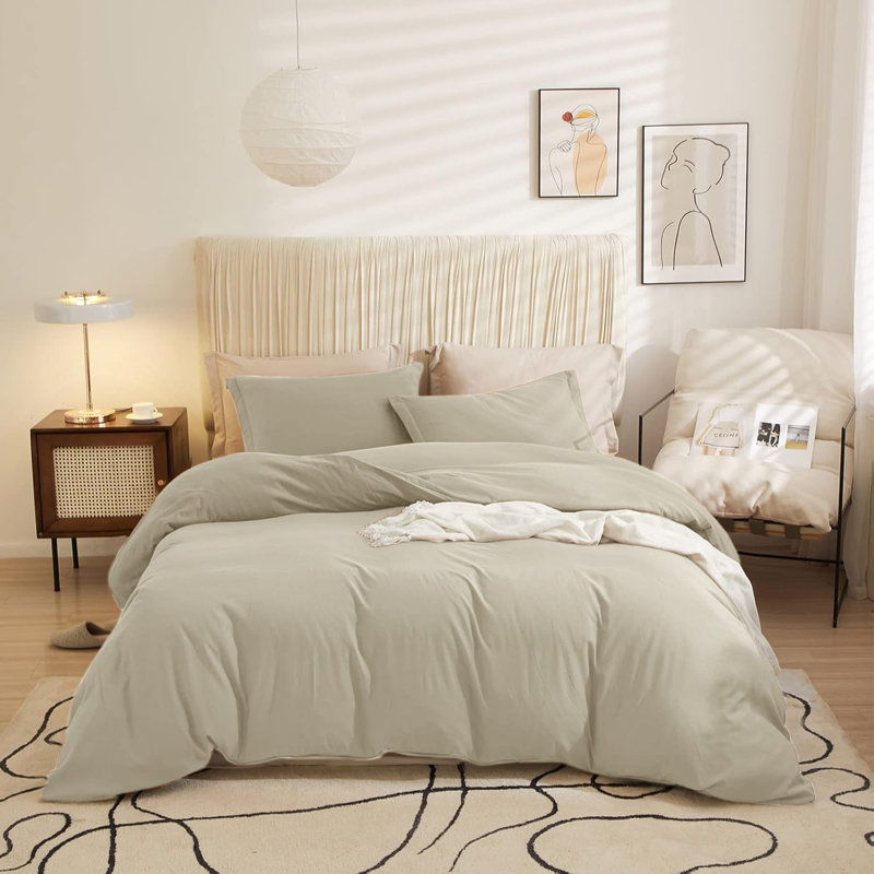 Ultra Soft 3-Piece Dyed Duvet Cover Set With Pillowcases, Beige, Double Duvet Cover + 2 Standard Pillowcases
