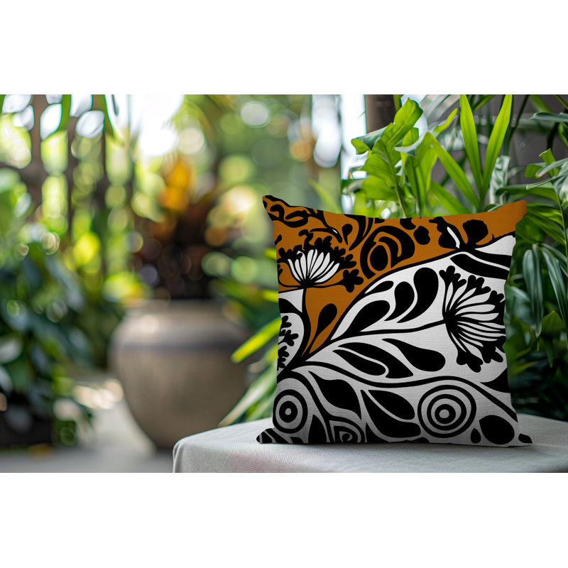 Oreiller carré réversible intérieur / extérieur floral Gina, Orange, Carré 17 po