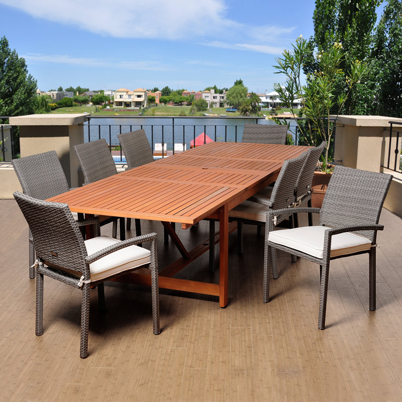 Alyisa 8-Person 79" Long Rectangular Patio Dining Set, Gray, Dark Eucalyptus
