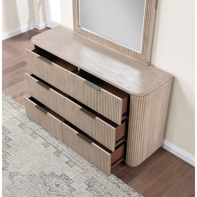 Commode 6 tiroirs et miroir Henry, Tanné