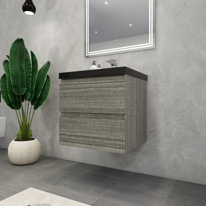 McConnico 23.5'' Single Bathroom Vanity with Acrylic Top, Glossy Ash Gray