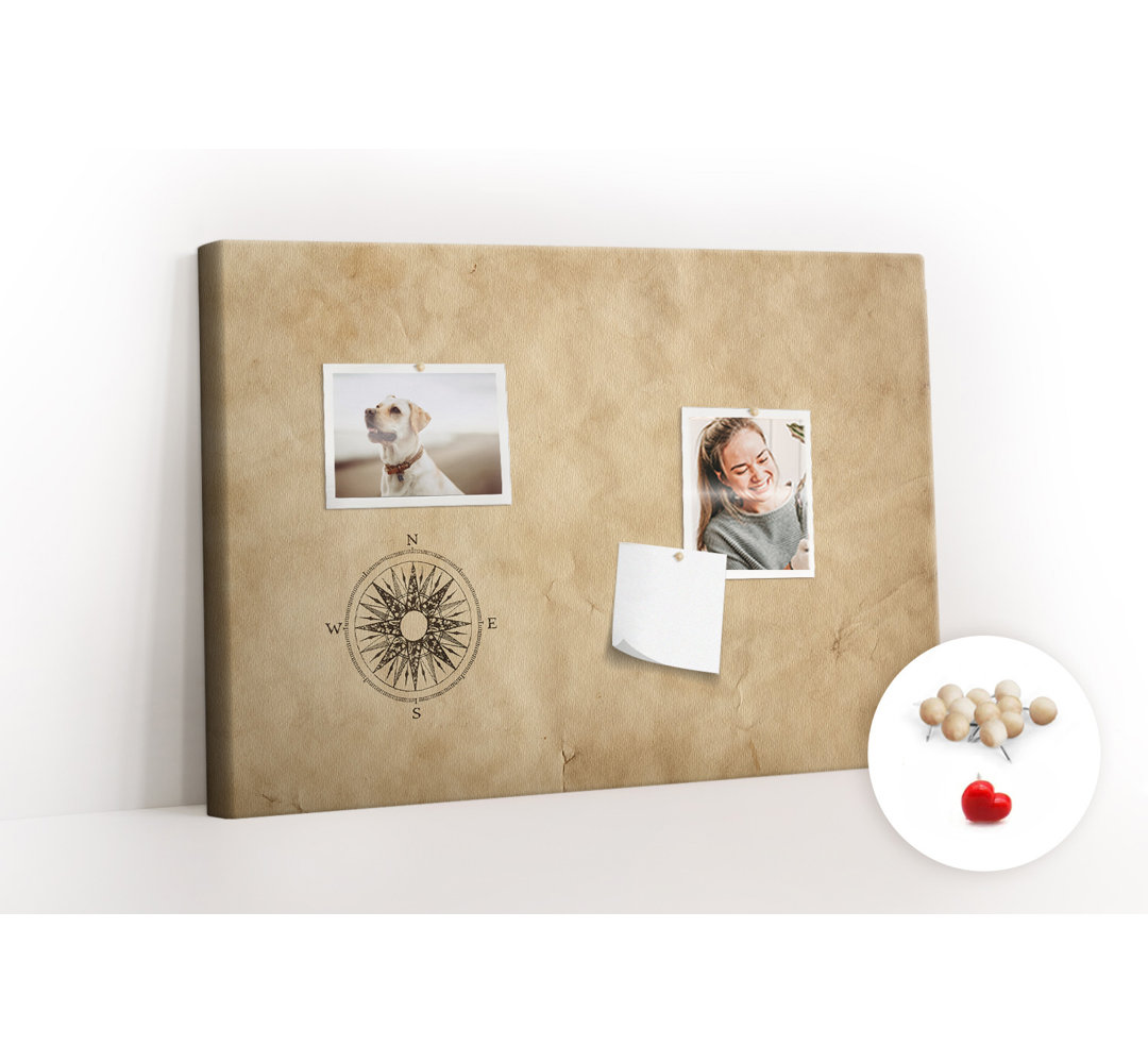 Wall Mounted cork board with print home decor message pin boards home office bulletin board ideas Compass on canvas