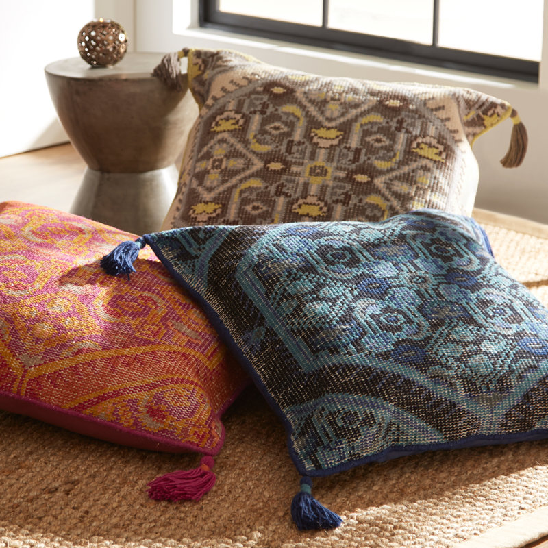 Tassels Throw Pillow, Slate, Down